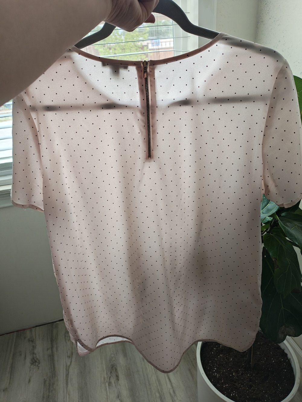 Ann Taylor Blush Pink Sheer Dot Short Sleeve Blouse - Picture 2 of 4